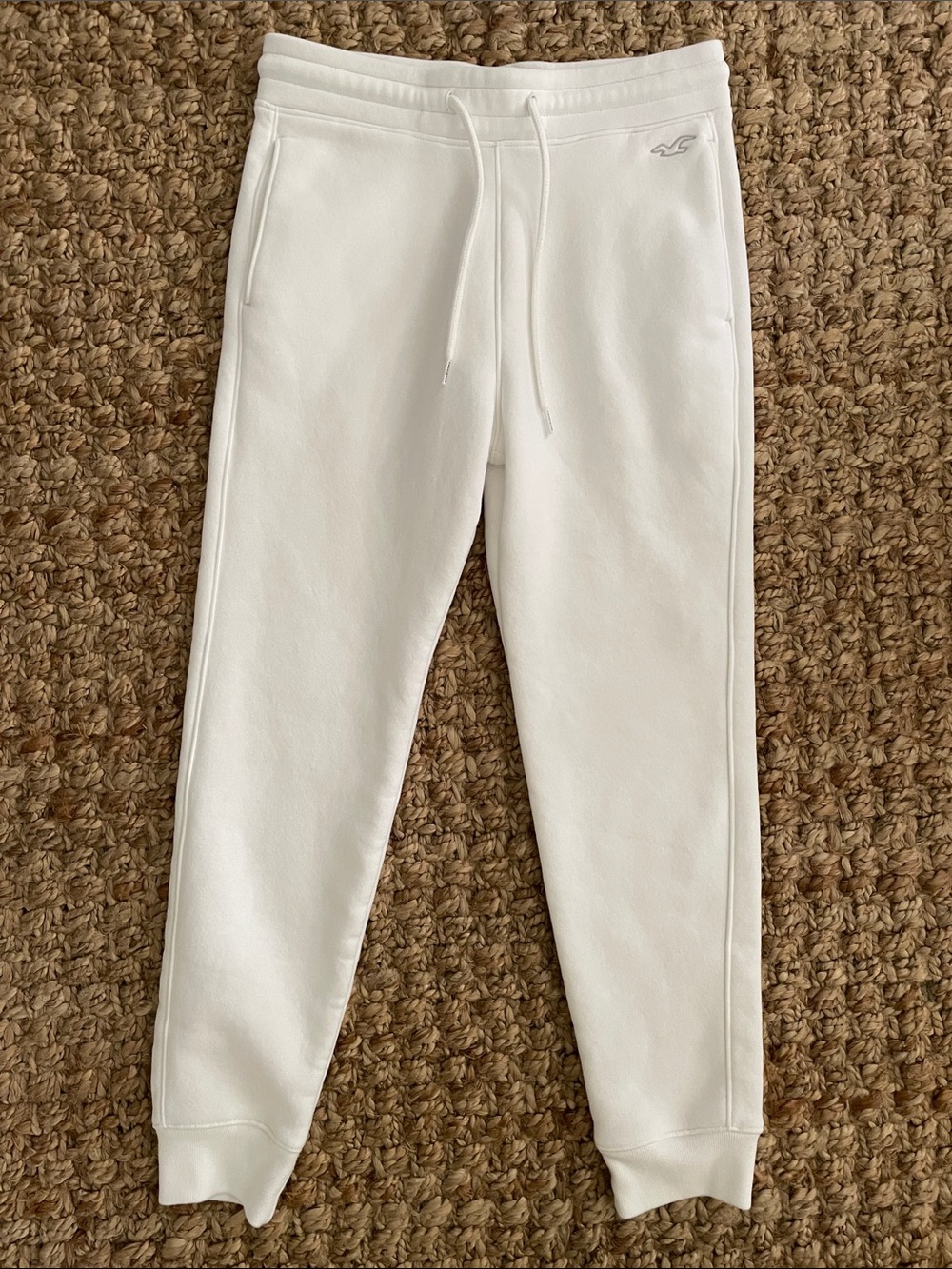 Hollister White Fleece Jogger Sweatpants Women’s Drawstring Lounge Athleisure - Picture 3 of 8
